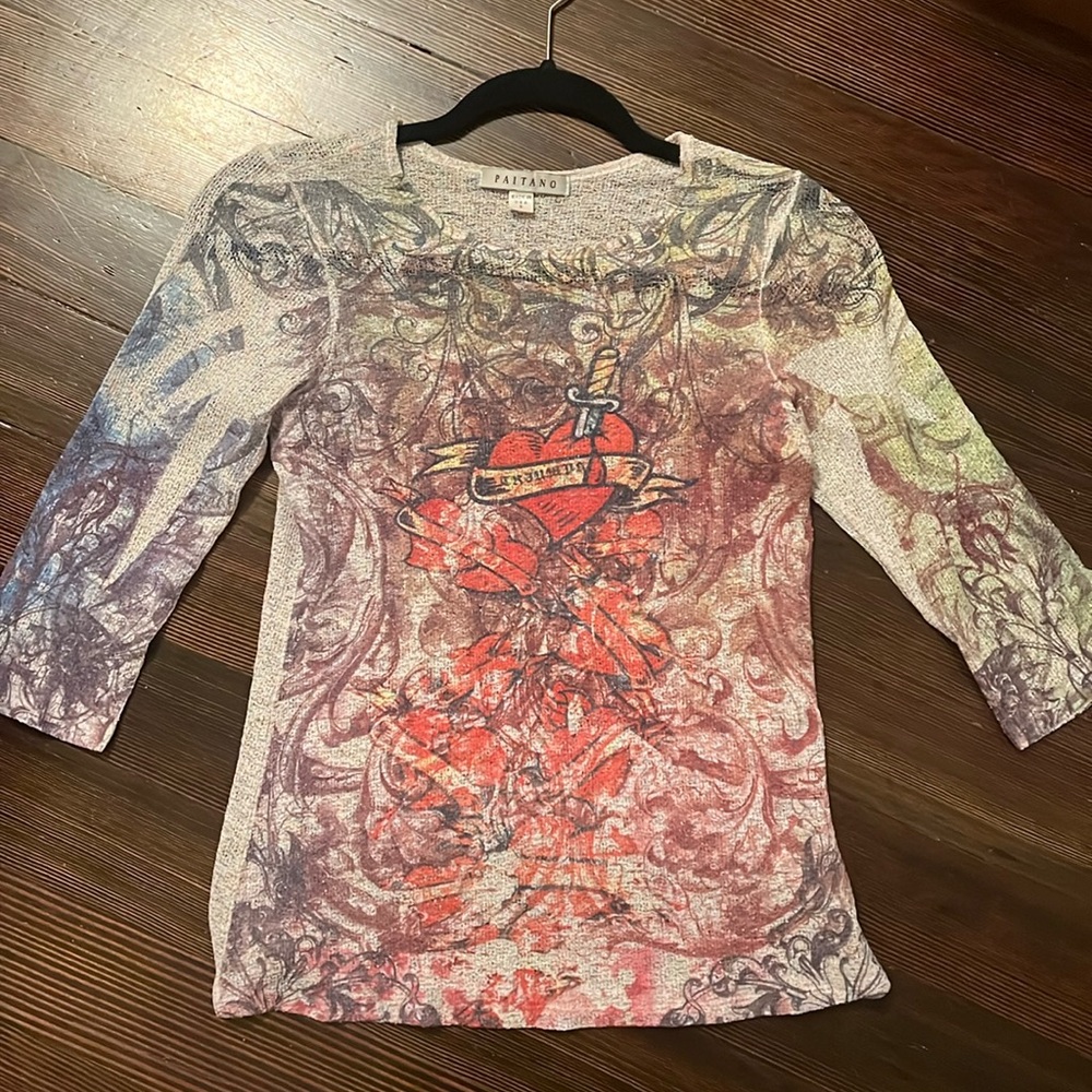Vintage sheer y2k sparkle heart shirt
